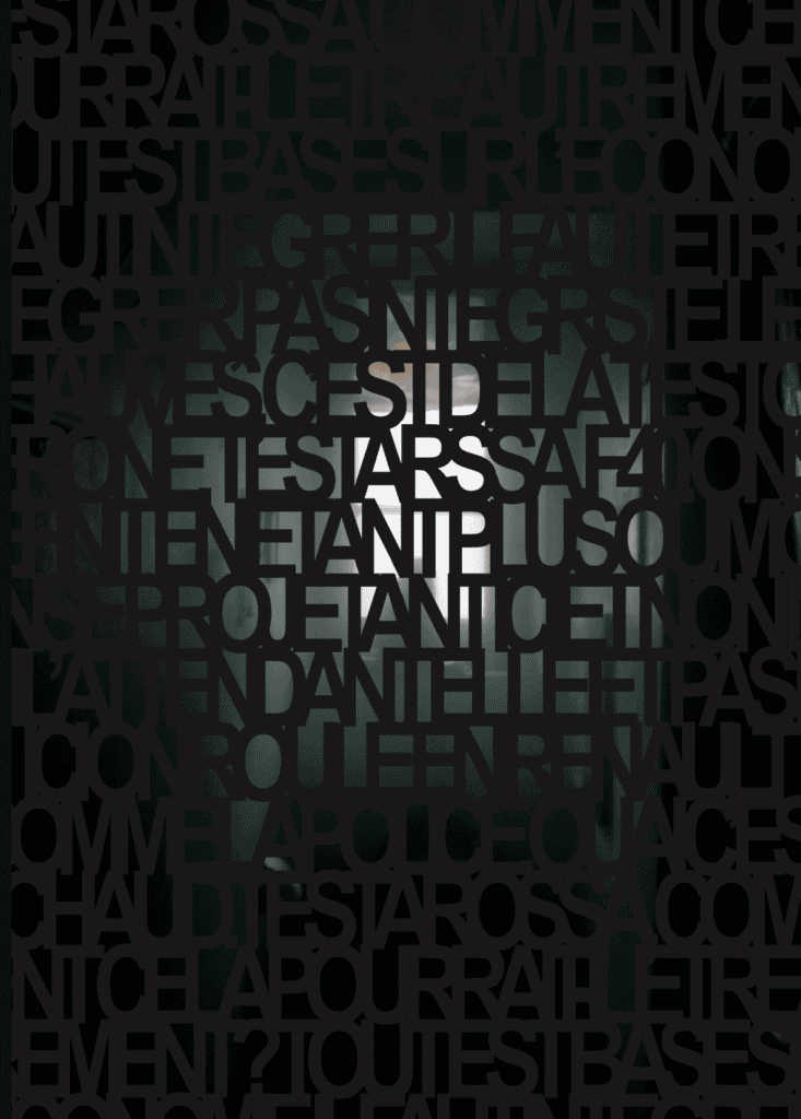 Œuvre typographique de l’artiste Gilles Furtwängler composée de mots superposés