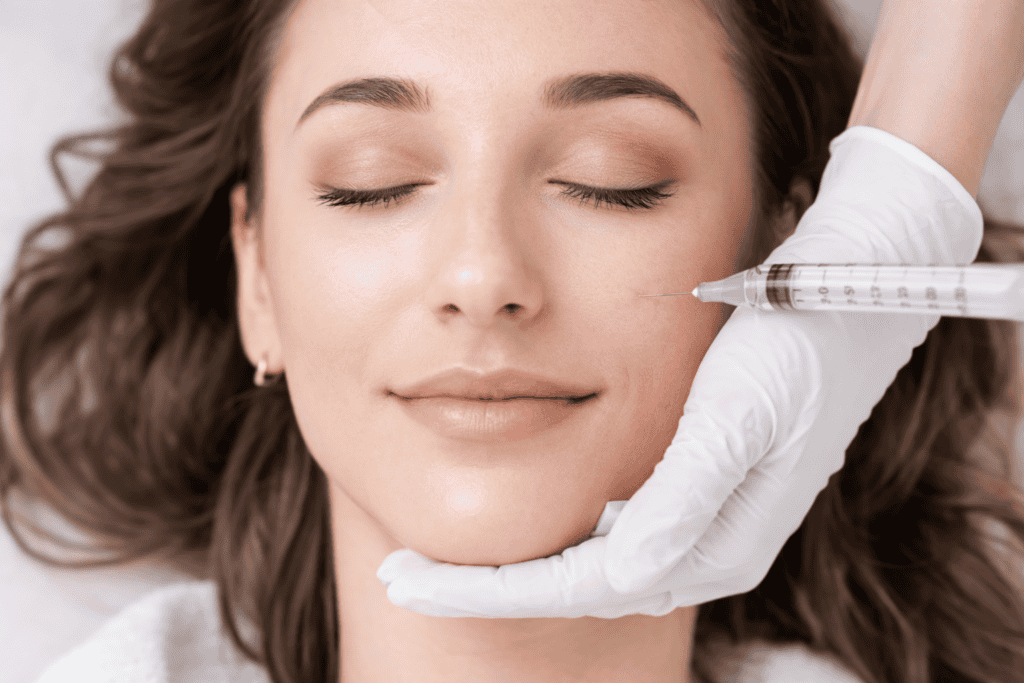 Injection d’acide hyaluronique réalisée sur le visage pour hydrater et repulper la peau